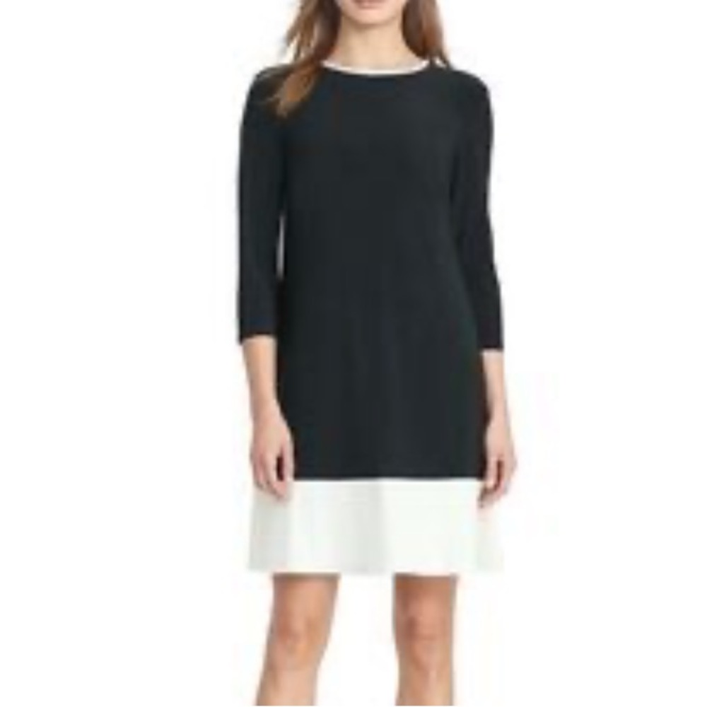 LAUREN RALPH LAUREN Black & White Colorblock Flared Dress